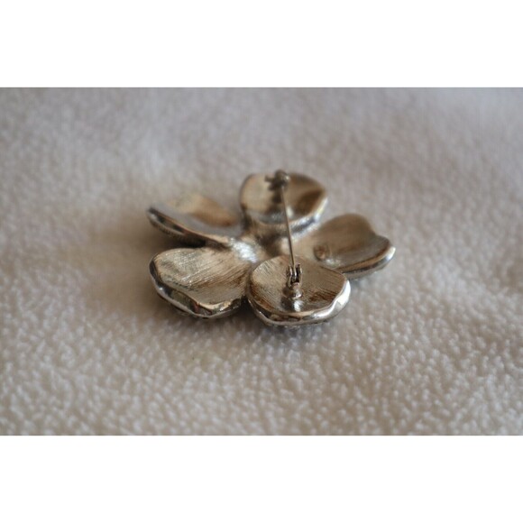 Vintage Signed Avon Blue Waffle Lucite Rhinestone Flower Silver Tone Brooch 1.8" - Picture 8 of 14